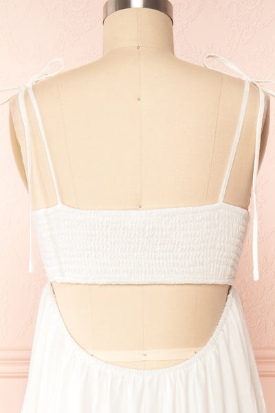 Jennalou Sleeveless Tiered White Midi Dress | Boutique 1861back close up