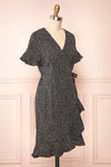 Jenny Black Polka-Dot Wrap Dress w/ Ruffles | Boutique 1861 side view