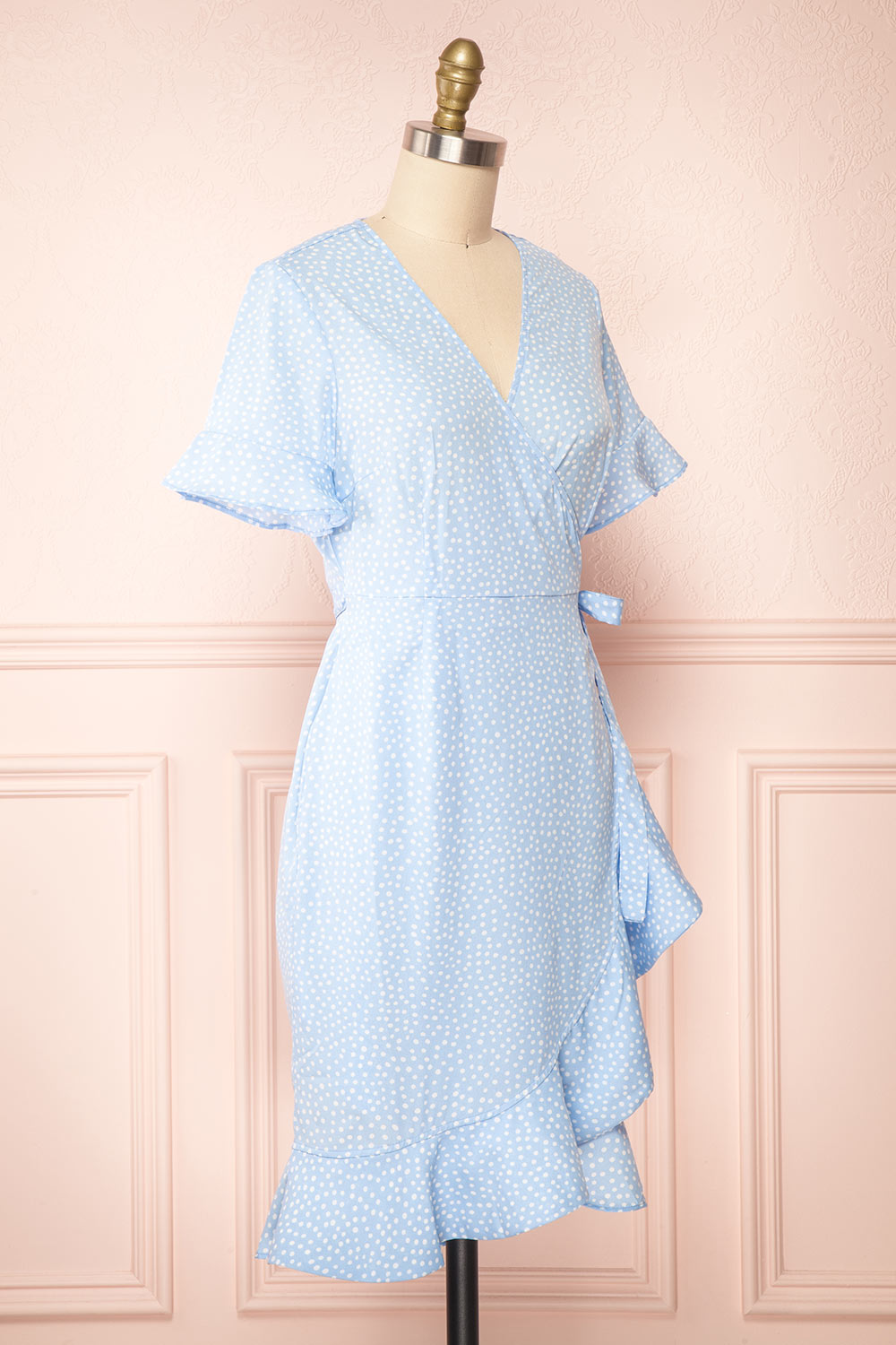 Jenny Blue Polka-Dot Wrap Dress w/ Ruffles | Boutique 1861 side view