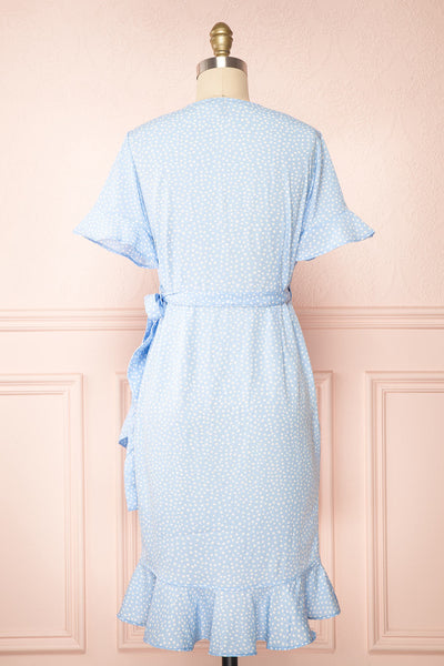 Jenny Blue Polka-Dot Wrap Dress w/ Ruffles | Boutique 1861 back view