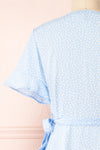 Jenny Blue Polka-Dot Wrap Dress w/ Ruffles | Boutique 1861 back close-up