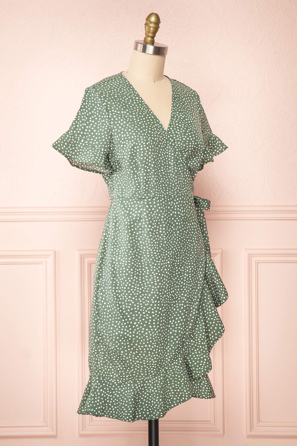 Jenny Green Polka-Dot Wrap Dress w/ Ruffles | Boutique 1861 side view