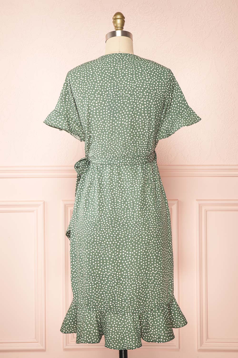 Jenny Green Polka-Dot Wrap Dress w/ Ruffles | Boutique 1861 back view