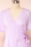 Jenny Lilac Polka-Dot Wrap Dress w/ Ruffles | Boutique 1861 - Jenny Lilas front close up