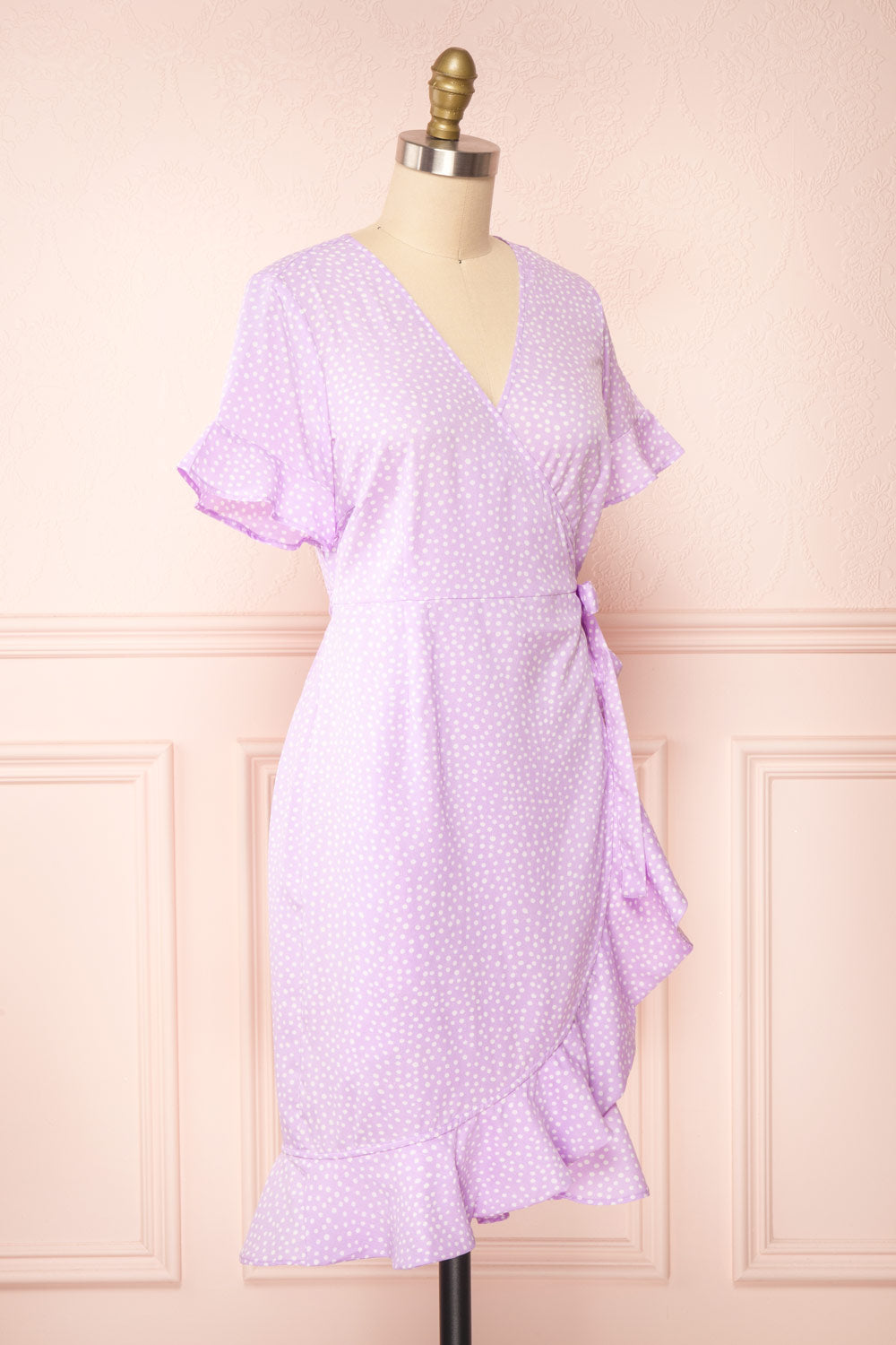 Jenny Lilac Polka-Dot Wrap Dress w/ Ruffles | Boutique 1861 - Jenny lilas side view