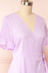 Jenny Lilac Polka-Dot Wrap Dress w/ Ruffles | Boutique 1861 - Jenny Lilas side close up