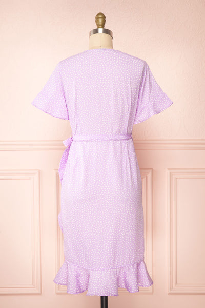 Jenny Lilac Polka-Dot Wrap Dress w/ Ruffles | Boutique 1861 - Jenny Lilas back view