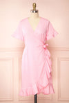 Jenny Pink Polka-Dot Wrap Dress w/ Ruffles | Boutique 1861 front view