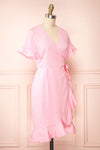 Jenny Pink Polka-Dot Wrap Dress w/ Ruffles | Boutique 1861 side view
