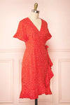 Jenny Red Polka-Dot Wrap Dress w/ Ruffles | Boutique 1861 side view