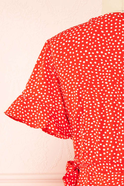 Jenny Red Polka-Dot Wrap Dress w/ Ruffles | Boutique 1861 back view