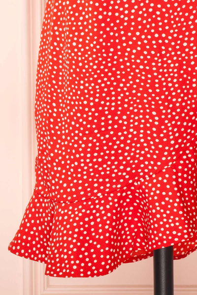 Jenny Red Polka-Dot Wrap Dress w/ Ruffles | Boutique 1861 bottom