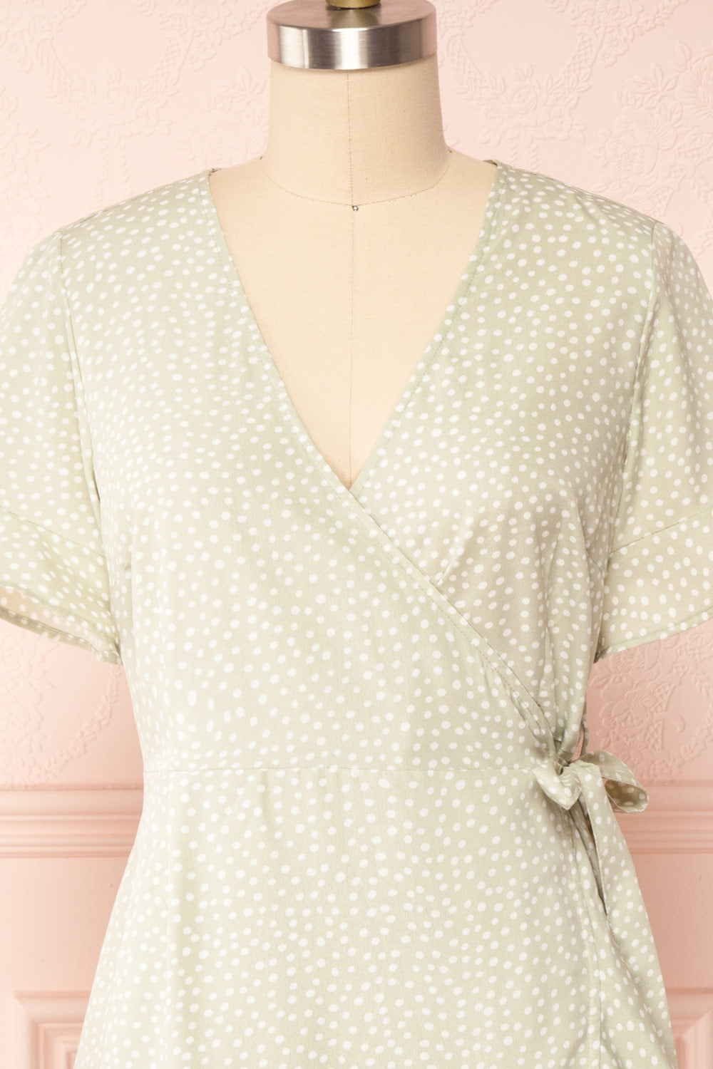 Jenny Sage Polka-Dot Wrap Dress w/ Ruffles | Boutique 1861 - Jenny Sauge front close up