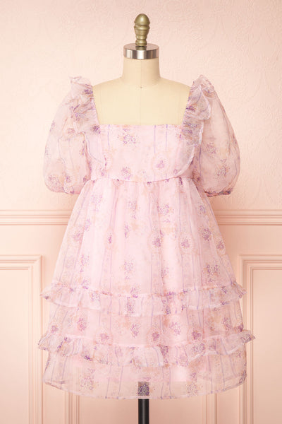 Jessaline Short Pink Floral Babydoll Dress | Boutique 1861 front view