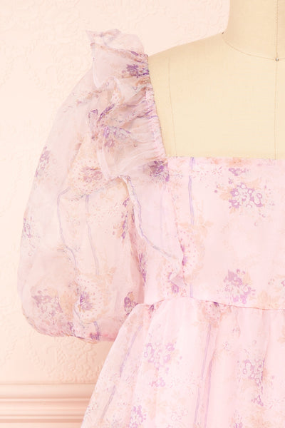 Jessaline Short Pink Floral Babydoll Dress | Boutique 1861 front close-up