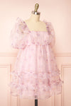 Jessaline Short Pink Floral Babydoll Dress | Boutique 1861 side view