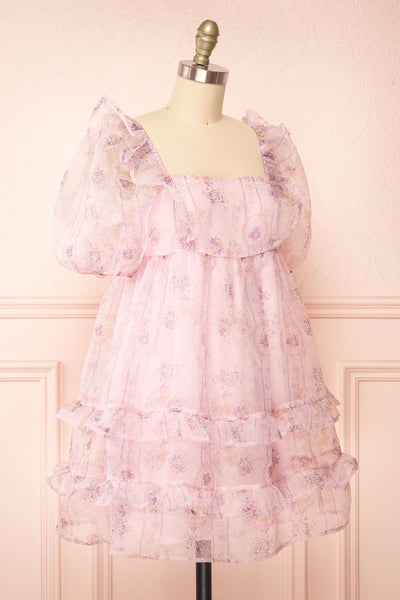 Jessaline Short Pink Floral Babydoll Dress | Boutique 1861 side view