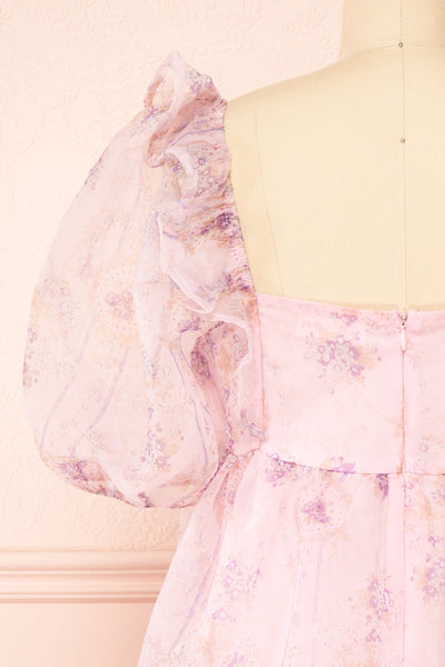 Jessaline Short Pink Floral Babydoll Dress | Boutique 1861 back close-up