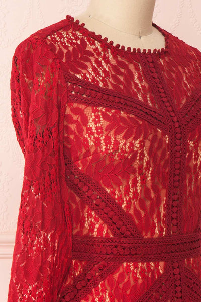 Jessamy Rouge Lace Dress | Robe Cocktail | Boutique 1861 side close-up