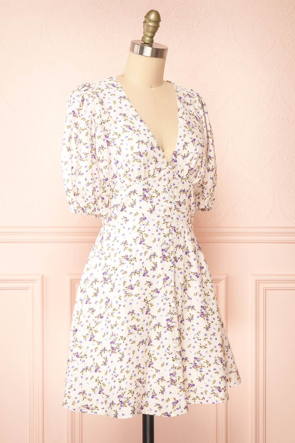 Jeyne Floral Short Dress w/ Puffy Sleeves | Boutique 1861 side view 