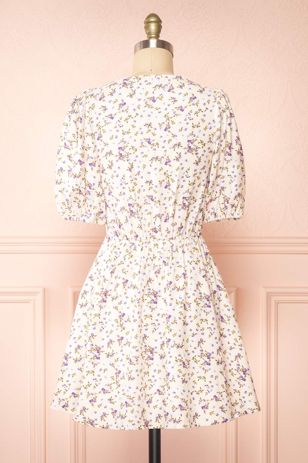 Jeyne Floral Short Dress w/ Puffy Sleeves | Boutique 1861 back view 