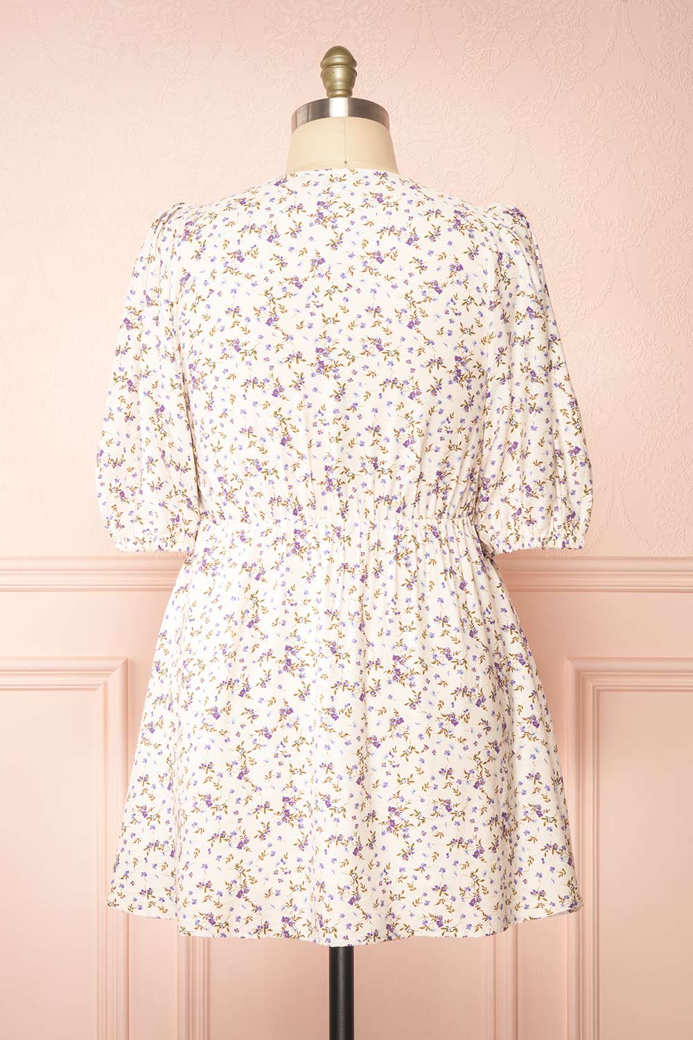 Jeyne Floral Short Dress w/ Puffy Sleeves | Boutique 1861 back plus size