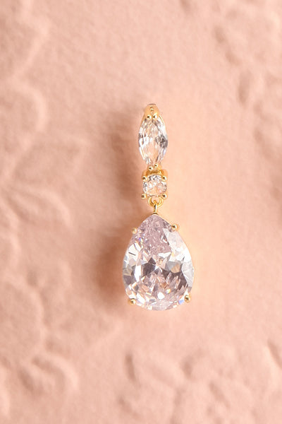 Jezebel Gold Crystal Pendant Earrings | Boutique 1861 close-up