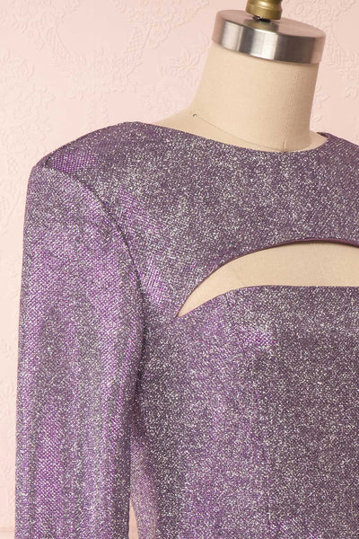 Jeziorany Purple Glittery Dress | Robe Mauve side close up | Boutique 1861