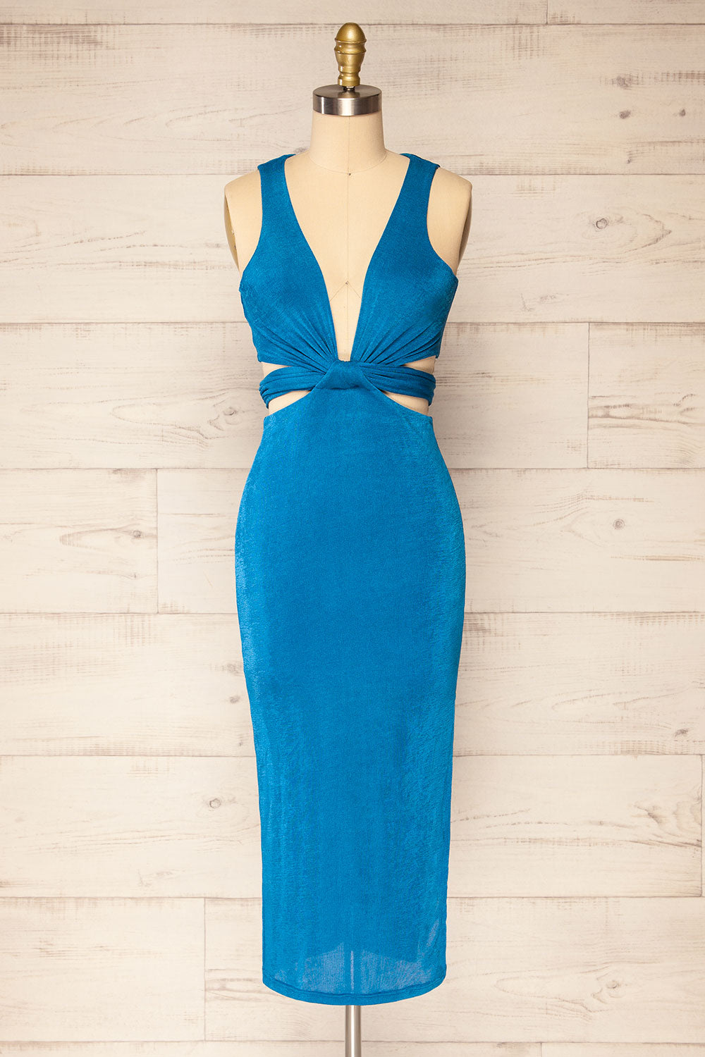 Jhoye Blue Shimmery Midi Dress w/ Removable Top | La petite garçonne front view
