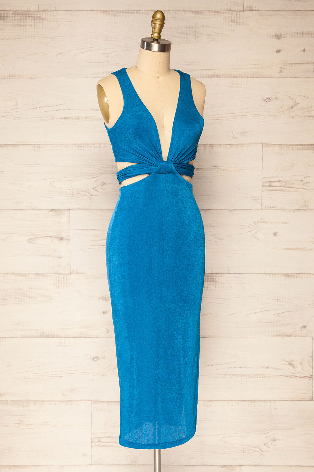 Jhoye Blue Shimmery Midi Dress w/ Removable Top | La petite garçonne side view