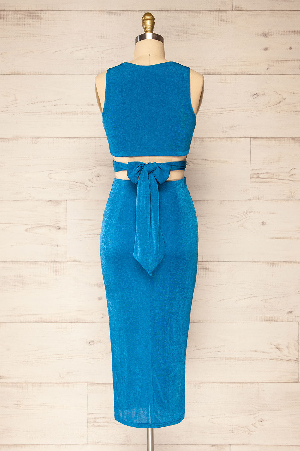 Jhoye Blue Shimmery Midi Dress w/ Removable Top | La petite garçonne back view