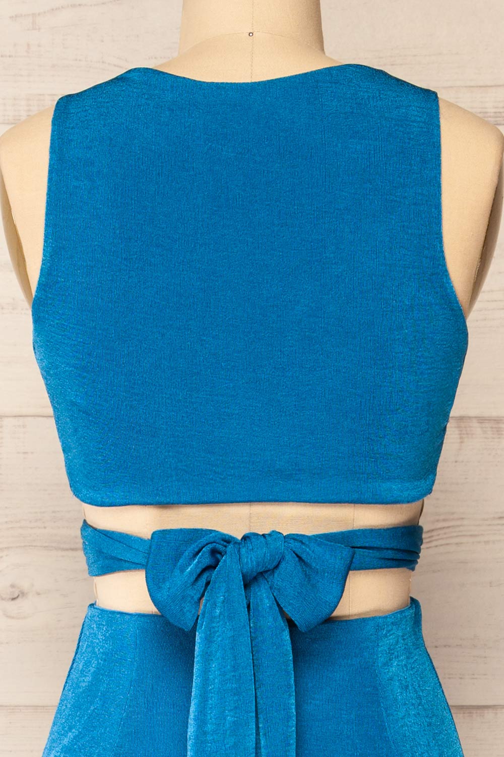 Jhoye Blue Shimmery Midi Dress w/ Removable Top | La petite garçonne back close-up