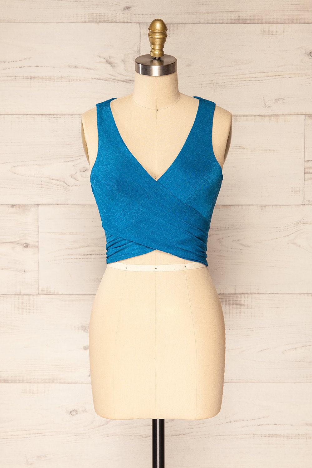 Jhoye Blue Shimmery Midi Dress w/ Removable Top | La petite garçonne top front