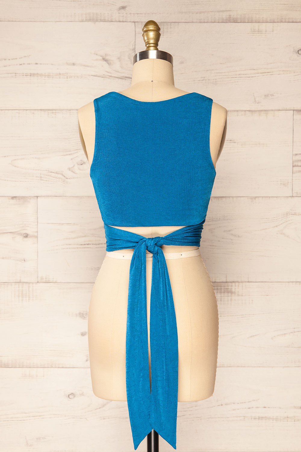 Jhoye Blue Shimmery Midi Dress w/ Removable Top | La petite garçonne top back