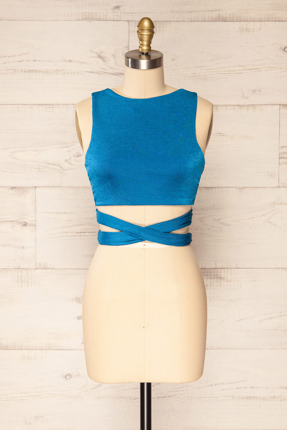 Jhoye Blue Shimmery Midi Dress w/ Removable Top | La petite garçonne top second front 