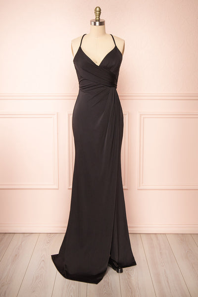 Jihyo Black Mermaid Maxi Dress w/ Laced-Back | Boutique 1861 front view