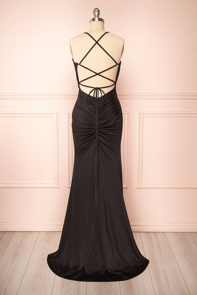 Jihyo Black Mermaid Maxi Dress w/ Laced-Back | Boutique 1861  back view