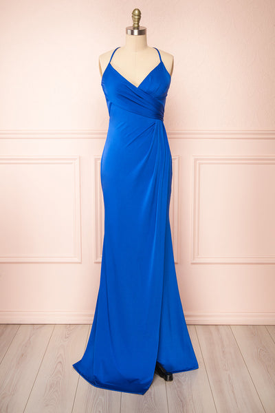 Jihyo Blue Mermaid Maxi Dress w/ Laced-Back | Boutique 1861 front view