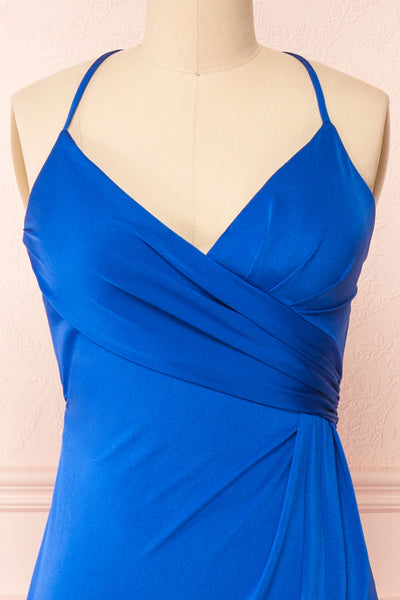 Jihyo Blue Mermaid Maxi Dress w/ Laced-Back | Boutique 1861 front close-up