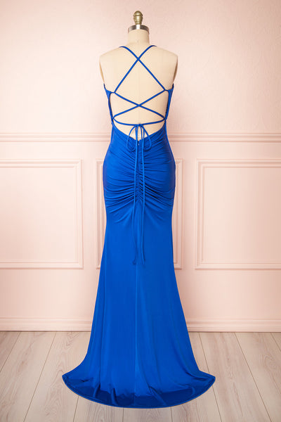 Jihyo Blue Mermaid Maxi Dress w/ Laced-Back | Boutique 1861 back view