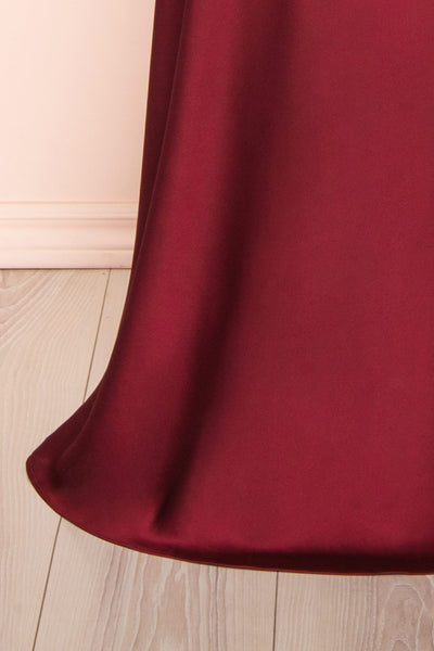 Jinny Burgundy Satin Halter Maxi Dress w/ Slit | Boutique 1861 fabric  bottom