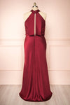 Jinny Burgundy Satin Halter Maxi Dress w/ Slit | Boutique 1861 back plus size