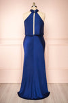 Jinny Navy Satin Halter Maxi Dress w/ Slit | Boutique 1861 back plus size