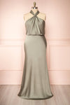 Jinny Sage Satin Halter Maxi Dress w/ Slit | Boutique 1861 front plus size