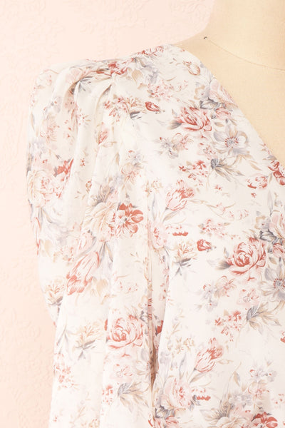 Jocaste Floral Wrap Dress w/ Long Sleeves | Boutique 1861 side close-up