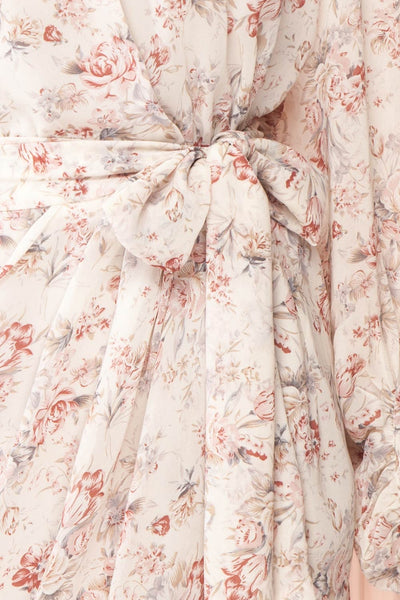 Jocaste Floral Wrap Dress w/ Long Sleeves | Boutique 1861 bow close-up