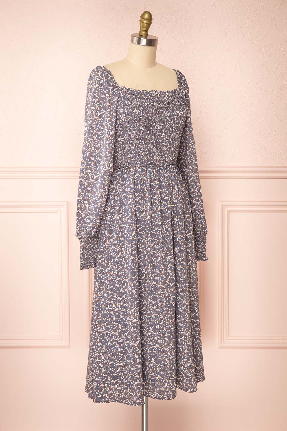 Jocelyne Midi Floral Dress w/ Square Neckline side view