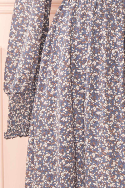 Jocelyne Midi Floral Dress w/ Square Neckline sleeve
