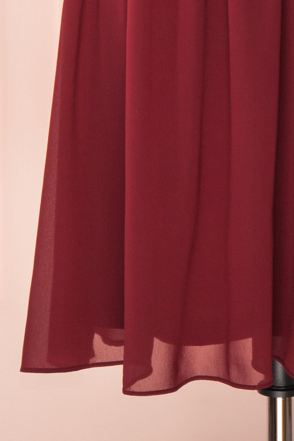 Joelle Burgundy Chiffon Cocktail Dress | Robe | Boutique 1861 bottom close-up