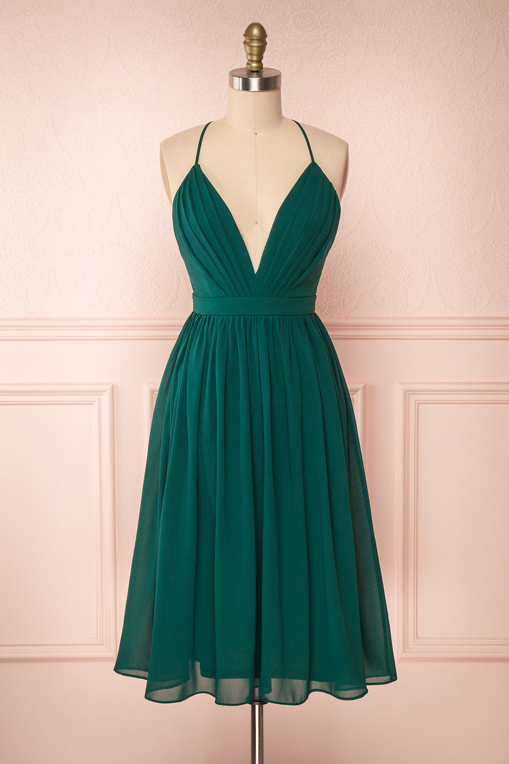 Joelle Emerald Chiffon Cocktail Dress | Robe | Boutique 1861 front view 